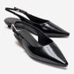 JENNA - Black Genuine Leather Pointed Toe Low Block Heel Shoe (Women)