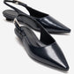 JENNA - Navy Genuine Leather Pointed Toe Low Block Heel Pump (Women)