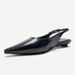 JENNA - Navy Genuine Leather Pointed Toe Low Block Heel Pump (Women)