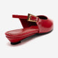 JENNA - Red Genuine Leather Pointed Toe Low Block Heel Pump (Women)