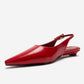 JENNA - Red Genuine Leather Pointed Toe Low Block Heel Pump (Women)