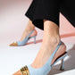 Aella - Denim Blue & Cognac Pointed Toe High Heel Shoe (Women)
