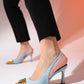 Aella - Denim Blue & Cognac Pointed Toe High Heel Shoe (Women)