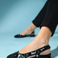 Lujo - Black Sequin Backless Flat Ballerina (Women)