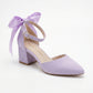 Arielle Lilac Suede Bow Ankle Strap Block Heel Sandal