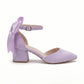 Arielle Lilac Suede Bow Ankle Strap Block Heel Sandal