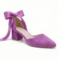Monea Fuchsia Suede Bow Ankle Strap Block Heel Pump