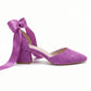 Monea Fuchsia Suede Bow Ankle Strap Block Heel Pump