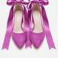 Monea Fuchsia Suede Bow Ankle Strap Block Heel Pump