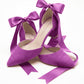 Monea Fuchsia Suede Bow Ankle Strap Block Heel Pump