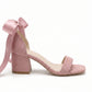Rova Dusty Pink Suede Satin Bow Block Heel Sandal