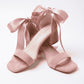 Rova Dusty Pink Suede Satin Bow Block Heel Sandal