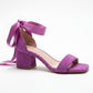 Fleurette Fuchsia Suede Satin Ribbon Ankle Strap Block Heel Sandal