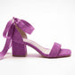 Fleurette Fuchsia Suede Satin Ribbon Ankle Strap Block Heel Sandal
