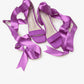Fleurette Fuchsia Suede Satin Ribbon Ankle Strap Block Heel Sandal