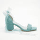 Noelani Aqua Blue Suede Organza Ribbon Ankle Strap Block Heel Sandal
