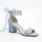 Blumira Baby Blue Suede Organza Tulle Ribbon Ankle Strap Block Heel Sandal