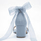 Blumira Baby Blue Suede Organza Tulle Ribbon Ankle Strap Block Heel Sandal