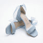 Blumira Baby Blue Suede Organza Tulle Ribbon Ankle Strap Block Heel Sandal