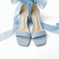 Blumira Baby Blue Suede Organza Tulle Ribbon Ankle Strap Block Heel Sandal