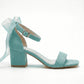 Bellira Aqua Suede Organza Tulle Ribbon Ankle Strap Block Heel Sandal