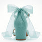 Bellira Aqua Suede Organza Tulle Ribbon Ankle Strap Block Heel Sandal