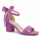 Mirae Fuchsia Suede Satin Ribbon Ankle Strap Block Heel Sandal