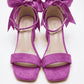 Mirae Fuchsia Suede Satin Ribbon Ankle Strap Block Heel Sandal
