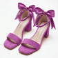 Mirae Fuchsia Suede Satin Ribbon Ankle Strap Block Heel Sandal
