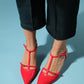 Frans - Red Pointed-Toe Backless Low-Heel Shoe (Women)