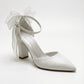 Elvienne Pointed Toe Bow Detail Block Heel Bridal Sandals