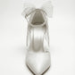 Elvienne Pointed Toe Bow Detail Block Heel Bridal Sandals