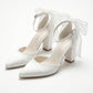 Elvienne Pointed Toe Bow Detail Block Heel Bridal Sandals
