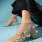Scots - Beige Block Heel Shoe (Women)