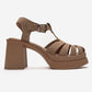 ROVENA - Cognac Suede Platform Block Heel Sandal (Women)