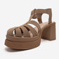 ROVENA - Cognac Suede Platform Block Heel Sandal (Women)