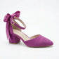 Arielle Fuchsia Suede Bow Ankle Strap Block Heel Sandal