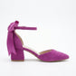Arielle Fuchsia Suede Bow Ankle Strap Block Heel Sandal