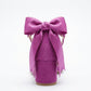Arielle Fuchsia Suede Bow Ankle Strap Block Heel Sandal