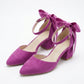 Arielle Fuchsia Suede Bow Ankle Strap Block Heel Sandal