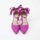 Arielle Fuchsia Suede Bow Ankle Strap Block Heel Sandal