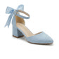 Arielle Baby Blue Suede Bow Ankle Strap Block Heel Sandal