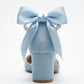 Arielle Baby Blue Suede Bow Ankle Strap Block Heel Sandal