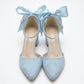 Arielle Baby Blue Suede Bow Ankle Strap Block Heel Sandal
