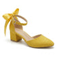 Arielle Yellow Suede Bow Ankle Strap Block Heel Sandal