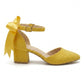 Arielle Yellow Suede Bow Ankle Strap Block Heel Sandal
