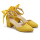 Arielle Yellow Suede Bow Ankle Strap Block Heel Sandal