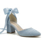 Fiona - Baby Blue Suede Heels With Satin Ribbon