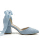 Fiona - Baby Blue Suede Heels With Satin Ribbon