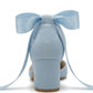 Fiona - Baby Blue Suede Heels With Satin Ribbon